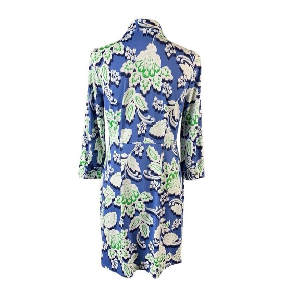 Talbots Blue Green Floral Print Front Knot Shirt Dress Stretch Button Up Small - Picture 2 of 5